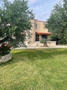 a house with a grass yard with a house at Κάμπος in Rizá