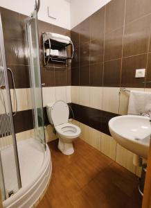 ein Bad mit einem WC und einem Waschbecken in der Unterkunft Chata Gatterhof in Banská Štiavnica