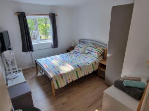 Bethnal Green/Brick Lane 2 Bedroom Apartment في لندن: غرفة نوم بسرير ونافذة