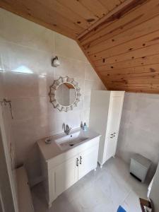 a bathroom with a sink and a mirror at Mimoza Park House in Trabzon