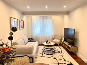 Una sala de estar con un sofá y un televisor. en River Deluxe con Garaje gratis, en Bilbao