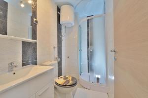 łazienka z toaletą, umywalką i prysznicem w obiekcie Apartments Carpe Diem w mieście Novigrad +37 zdjęć