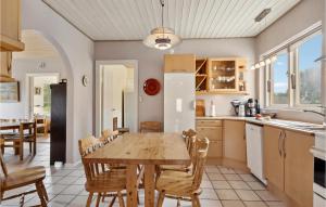 a kitchen and dining room with a wooden table and chairs at Awesome Home In Stenstrup With Wifi in Stenstrup