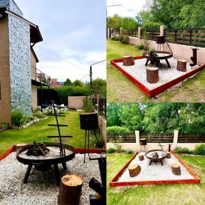 a picnic table in a yard with a grill at FlussHaus VGB in Villa General Belgrano