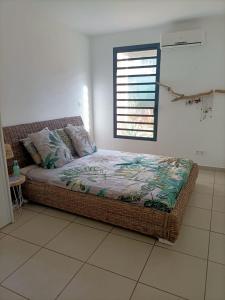 Bett in einem Zimmer mit Fenster in der Unterkunft Beau T3 proche plage secteur Montabo à Cayenne in Cayenne