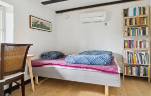 1 cama con 2 almohadas en una habitación con estanterías en Awesome Home In Stokkemarke With Kitchen en Stokkemarke