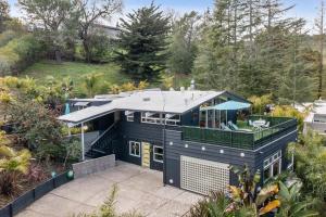 an aerial view of a blue house at Stylish Retro Luxury Close to SF and Wine Country Regions in San Rafael
