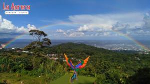 a kite flying in the air with a rainbow in the background at Finca la Aurora in Villavicencio