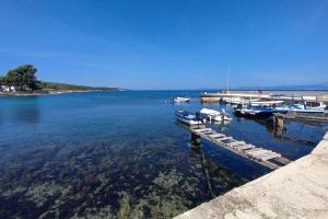 a group of boats docked at a dock in the water at Rosa apartment Mirca in Mirce