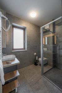 a bathroom with a shower and a sink and a toilet at Veldes B&B in Bled