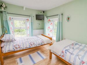 a bedroom with two beds and two windows at Greenbanks in Newport Pembrokeshire