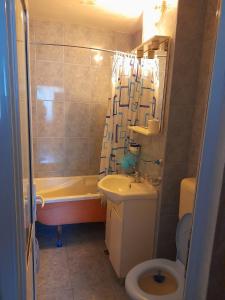 a bathroom with a tub and a sink and a toilet at La Sandu Ocna in Ocna Sibiului