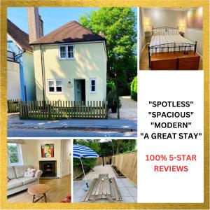 a collage of pictures of a small house at 3-bed cottage in Sway, New Forest (5 min walk from Sway Train Station) in Sway