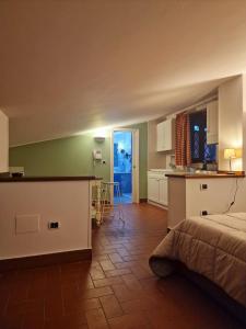 a bedroom with a bed and a kitchen with a counter at DOMUS SAN CARLO LOFT in Caserta