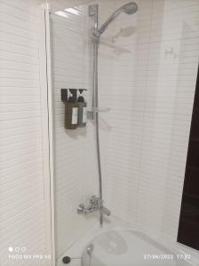 a bathroom with a shower and a sink at Apartamento Piscina 1G by Urraca Suites Viveiro in Viveiro