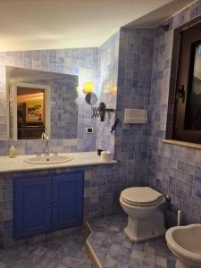 a blue tiled bathroom with a toilet and a sink at DOMUS SAN CARLO LOFT in Caserta