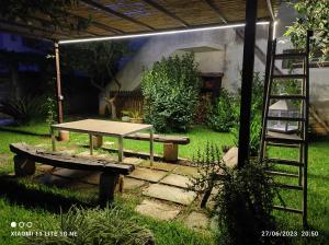特里卡塞的住宿－Corte Piri，花园里的野餐桌和梯子