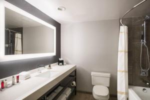 a bathroom with a sink and a toilet and a mirror at Courtyard by Marriott Chicago at Medical District-UIC in Chicago