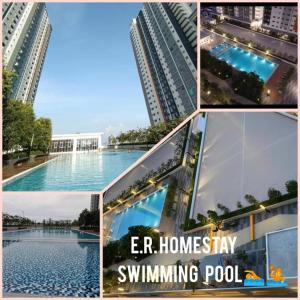 a collage of pictures of buildings and a swimming pool at ER Homestay 2R1B suite nearby KLIA Terminal in Sepang