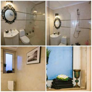 a collage of four pictures of a bathroom at Smarald Sea Mamaia Nord in Mamaia Nord