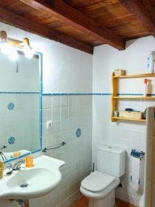 y baño con aseo blanco y lavamanos. en Casa La Parra en Villar de Vildas