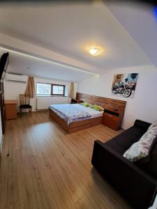 - une grande chambre avec un lit et un canapé dans l'établissement Apartment Cozia, à Timişoara