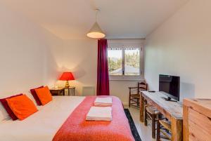- une chambre avec un lit, une télévision et une fenêtre dans l'établissement Apartment Chapeau, Mont Blanc View, Alpes Travel, à Chamonix-Mont-Blanc