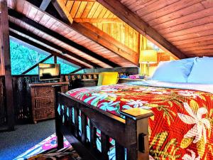 Pahoa的住宿－Kehena Mauka Nui Club LGBTQIA+ Clothing Optional，小屋内一间卧室,配有一张大床