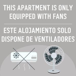 Una imagen de un ventilador y un texto que dice que este experimento sólo está equipado con ventiladores en AZ The Bridge Hostel - Coliving, en Zaragoza
