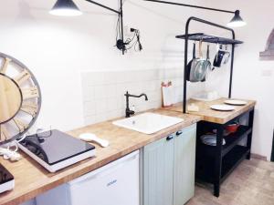 切奇納的住宿－Relais Casale Il Poggetto - OLEANDRI，厨房配有带水槽和台面的台面