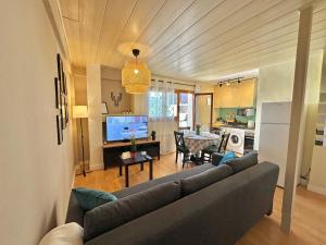 sala de estar con sofá y cocina en Apartamentos Confort Formigal 3000, en Formigal