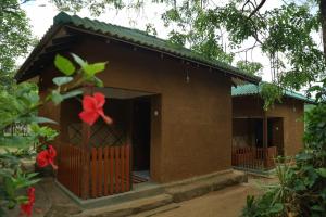 Agoura Hills في كورونيغالا: منزل صغير أمامه وردة حمراء