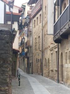 un callejón en un casco antiguo con edificios de piedra en Haitze en Getaria