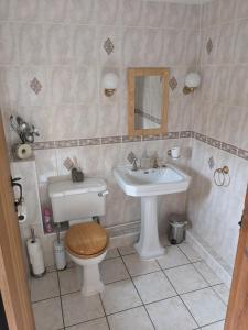 a bathroom with a toilet and a sink at South Barn in Stanningfield