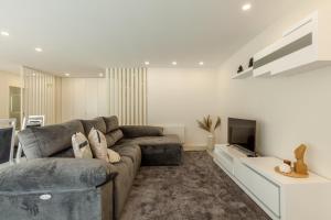 a living room with a couch and a tv at Apartamento Bela Vista - Minho's Guest in Esposende