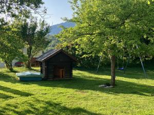 una pequeña cabaña en la hierba con un árbol en Haus Moser, en Millstatt