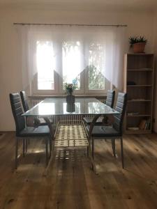 stół jadalny z krzesłami i doniczką w obiekcie Family House Bibertal w mieście Bibertal 