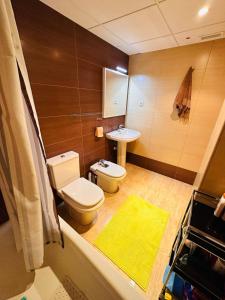 La salle de bains est pourvue de toilettes et d'un lavabo. dans l'établissement Apartamento con vista en L'Hospitalet del Infant, à Hospitalet de l'Infant