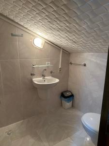 a bathroom with a sink and a toilet at Faraksi Bungalow & Otel in Uzungöl +106 photos