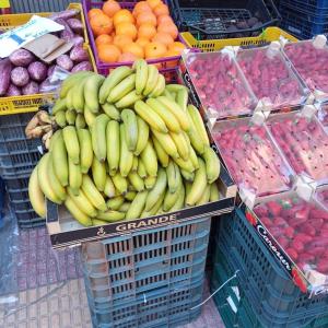une exposition de bananes et autres fruits dans un magasin dans l'établissement Mar y castillo, à Cullera