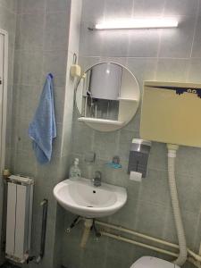 a bathroom with a sink and a mirror and a toilet at Apartman K&K in Pirot
