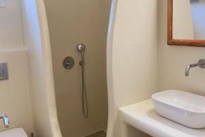y baño con ducha y lavabo. en Spiti stou Chiou, en Agia Anna