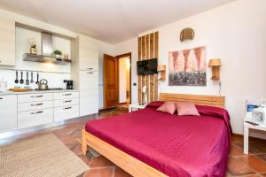 1 Schlafzimmer mit einem großen Bett und einer Küche in der Unterkunft ACE Albatros GHH in Toscolano-Maderno