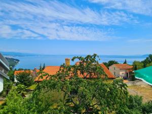 a house with orange roofs and the ocean in the background at Milena Apartment Opatija in Volosko
