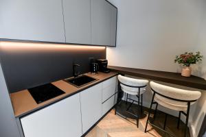 Kuchyň nebo kuchyňský kout v ubytování Three Pearls Deluxe Rooms & Studios