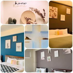 a collage of pictures of a bedroom and a room at Grace Homestay in Yujing