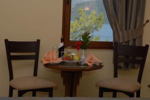 a table with a bowl of fruit and two chairs at Marmaris Park Hotel in Marmaris