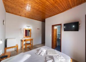a bedroom with a bed and a tv on the wall at Hotel Nostos in Nydri