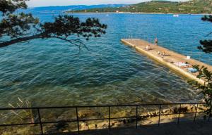 a view of a large body of water with a beach at Apartma Mira in Zgornje Škofije