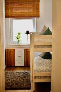 - une chambre avec 2 lits superposés et une fenêtre dans l'établissement 3,5 Zimmer Wohnung nahe Legoland, à Neuburg an der Kammel